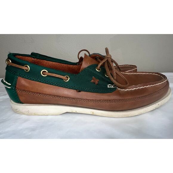 Men\'s Polo Ralph Lauren Canvas Leather Loafers Green‎ & Brown, Size 9D Boat Shoe main image 7
